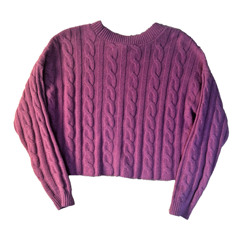 Madewell cable knit sweater in a soft pink tone. Features a chunky knit SWT01 - Picture 2 of 4